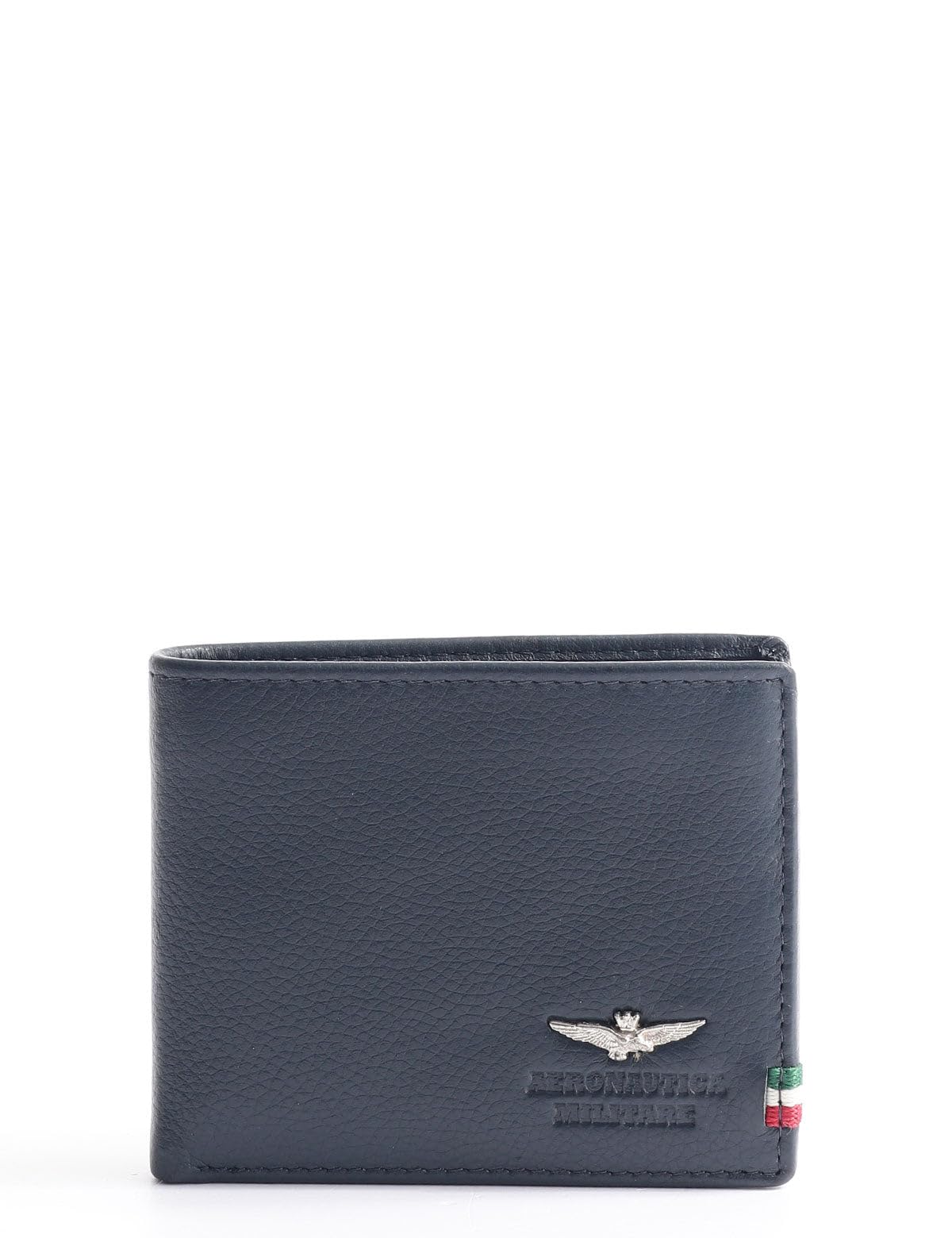 Aeronautica Militare Men's Blue Genuine Leather Flag Wallet, AM100, 2 Card Slots, 2 Compartments, Horizontal Layout