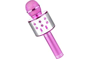 Justcool 5-in-1 Wireless Bluetooth Microphone for Kids, Portable Handheld Karaoke Mic Speaker Player Recorder, Suitable for Singing, Recording, Playing, and Traveling, Rose Pink