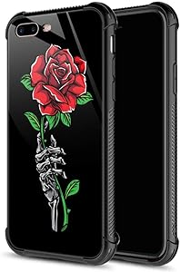 CARLOCA iPhone 8 Plus Case,Hand Skeleton Holding Rose iPhone 7 Plus Cases for Girls Boys,Graphic Design Shockproof Anti-Scratch Drop Protection Case for Apple iPhone 7/8 Plus