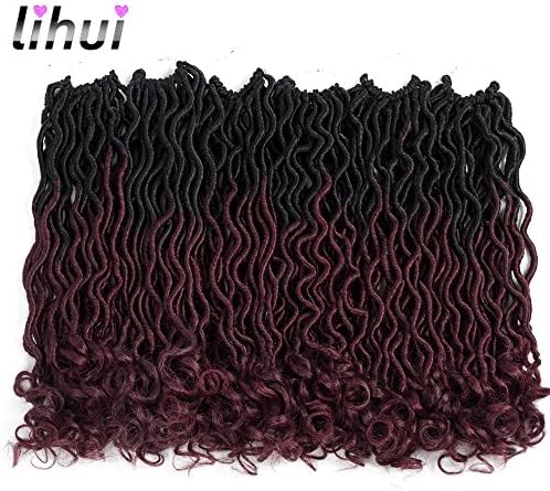 Lihui 6Pcs/Lot Ombre Goddess Locs Crochet Hair Faux Locs Crochet Hair 20 Inch Wavy Faux Locs with Curly Ends Synthetic Hair Extension 24 Roots(20inch(6pack), OT99J)