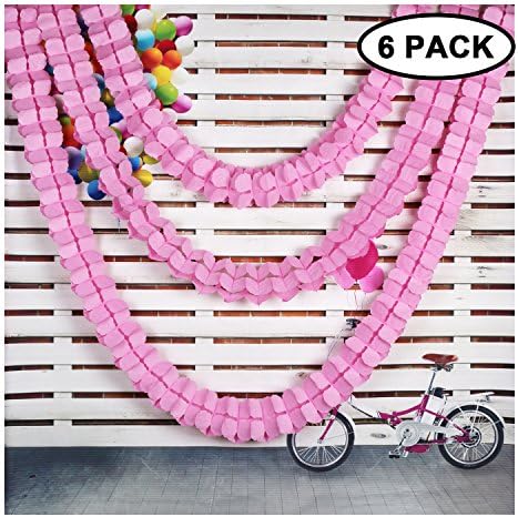 Scott Malone Paper Hanging Garland - Pack of 6 Four-Leaf Clover Tissue Paper Flower Hanging Garland Pink