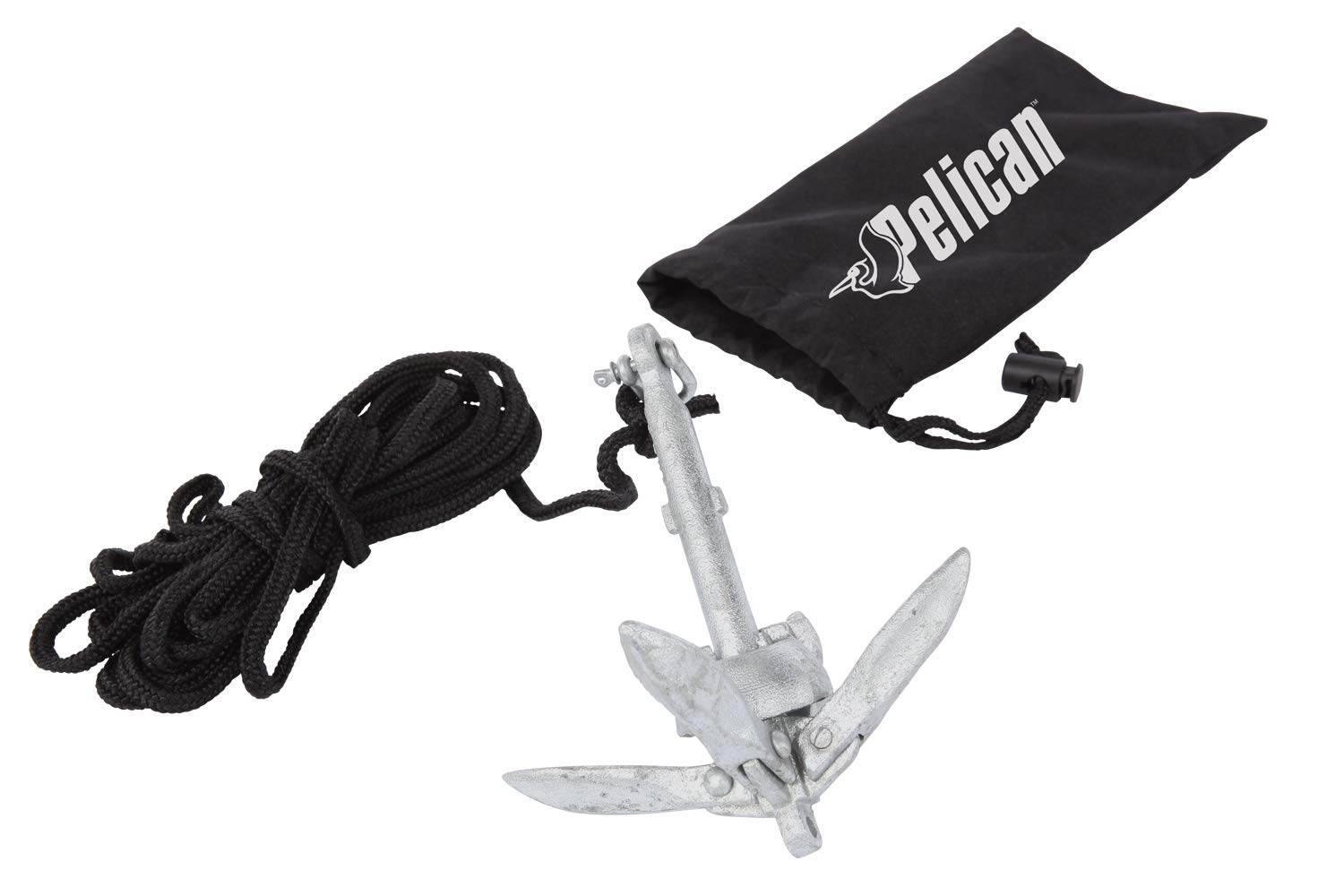 Pelican Compact Anchor Kit - for Kayak, Canoe, SUP - Inflatables or Small Boats - Foldable Storage Bag - Ideal for Fishing Kayak Boating (1.5 lb), Gray/Black