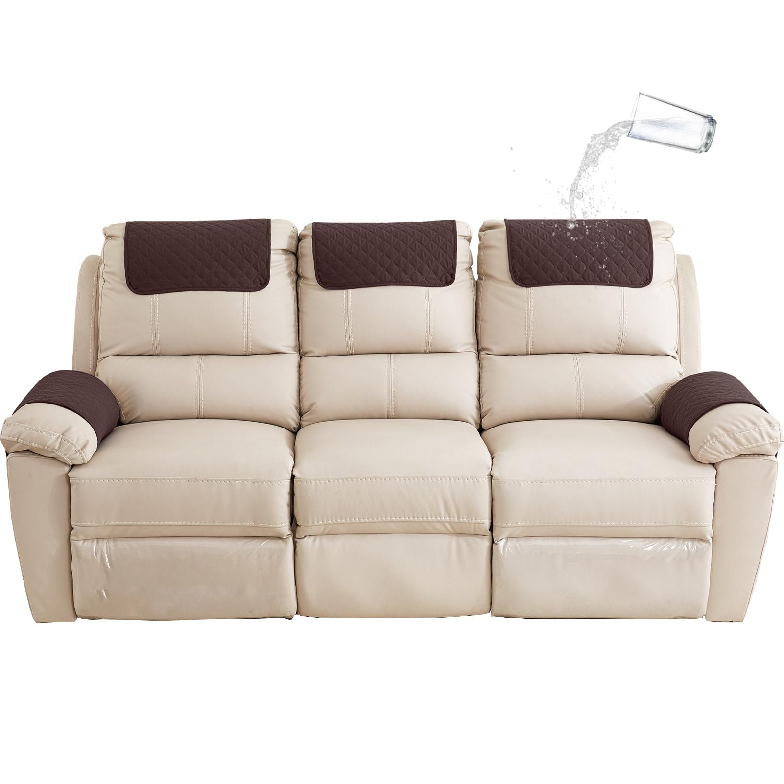 GYHH Sofa Armrest Cover, Headrest Cover for Recliner Chair Arm Cover,Armchair Slipcover Nonslip Quilted Furniture Protector for Pets Leather Sofa Couch (Coffee,3 Seat Recliner | 5 pc)