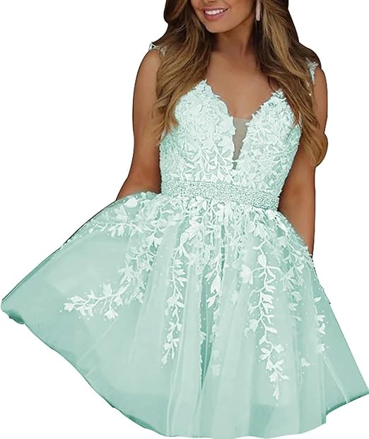 JAEDEN Prom Dress Short Dress Lace Formal Evening Gowns V Neck Dresses