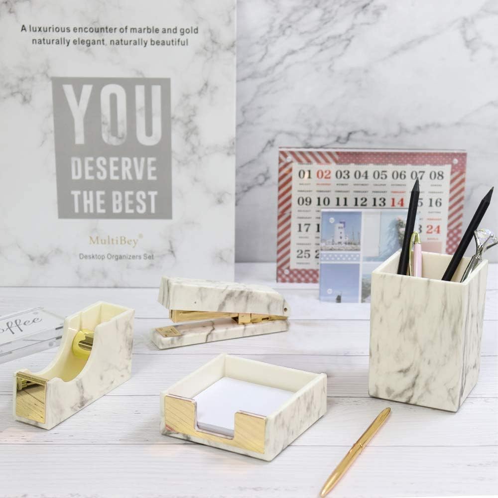 Multibey Marble Desk Organizers Office Supplies Set, 6 in 1 Stationery