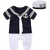 Mud Kingdom Baby Boy Rompers with Hat Uniform Nautical 2 Piece Set Bodysuit