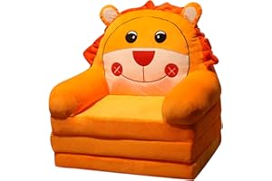 KORANOR Plush Foldable Kids Sofa Cover Backrest Armchair 2 in 1 Foldable Children Sofa Cute Cartoon Lazy Sofa Children Flip Open Sofa Bed for Living Room Bedroom Without Liner Filler (Z21-Yellow, One Size)