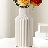 Mfacoy White Ceramic Flower Vase, Minimalist Decor, Modern Home Decorative Vase, Small Pampas Grass Vases For Kitchen, Bedroom, Office, Living Room, Bathroom, Shelf Centerpiece Table Decorations(8 in)