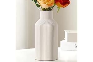 Mfacoy White Ceramic Flower Vase, Minimalist Decor, Modern Home Decorative Vase, Small Pampas Grass Vases For Kitchen, Bedroom, Office, Living Room, Bathroom, Shelf Centerpiece Table Decorations(8 in)
