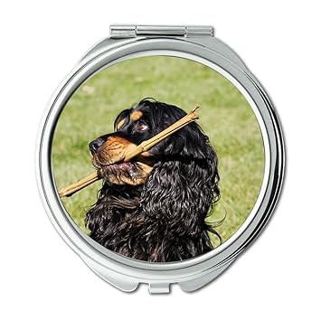 Yanteng Spiegel, Schminkspiegel, Cocker Spaniel Hund Spielt Meadow Batons Animal, Taschenspiegel, tragbarer Spiegel