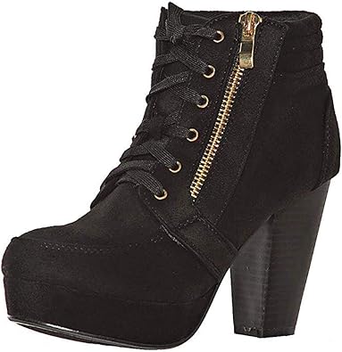black chunky heel lace up boots