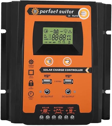 Keenso 12V / 24V 30A / 50A / 70A MPPT Controlador de carga solar Panel solar Regulador de batería Dual USB Pantalla LCD(50A)