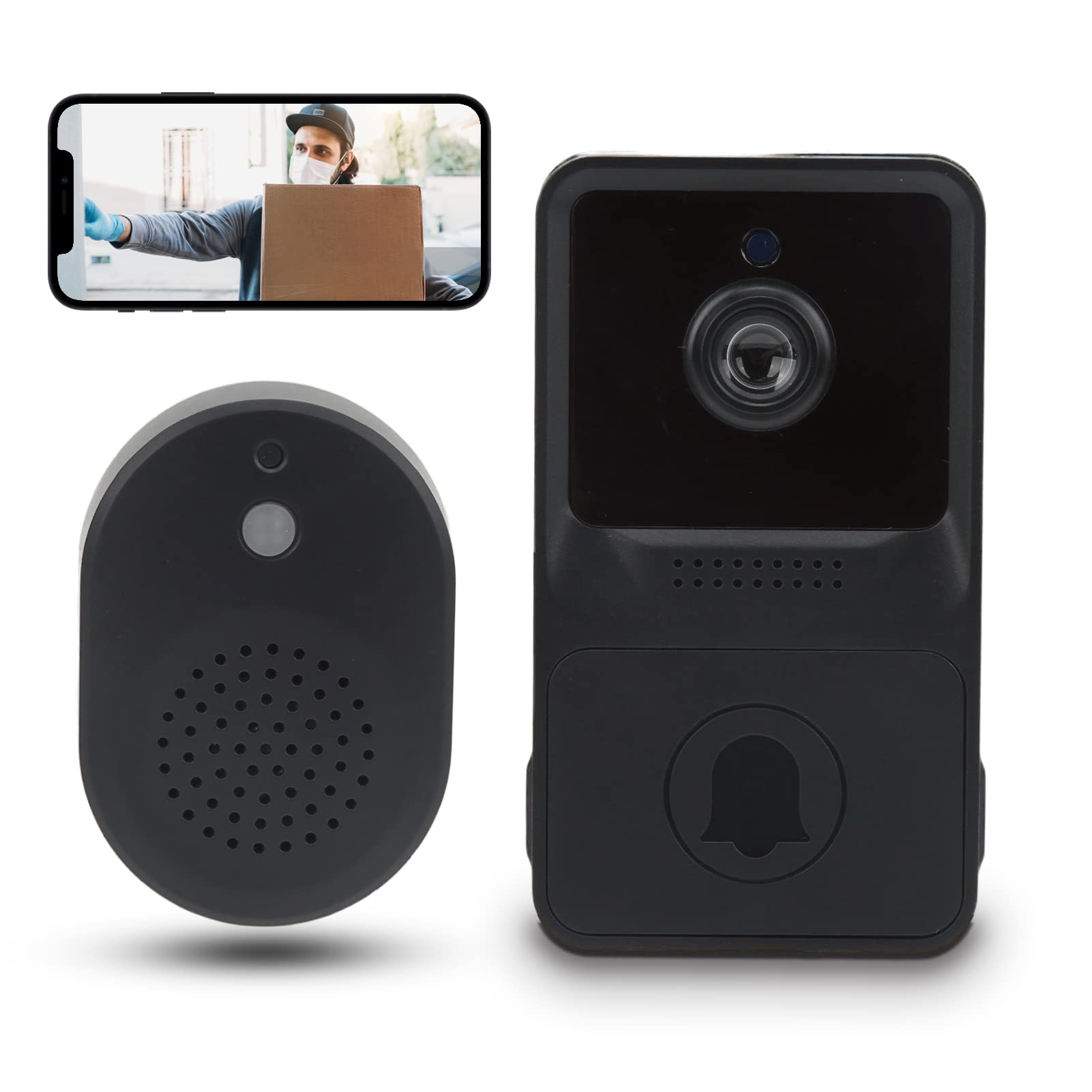 Wireless Doorbell Camera, WiFi Video Doorbell Camera Motion Detection, 2 Way Audio and Built in PIR Sensor for Surveillance Security