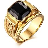 Aloluo Black Onyx Signet Ring for Men Women 18K Gold Plated Square Lightweight Thick Statement Band Finger Rings Unisex Anniversary Birthday Unique Jewelry Gifts Size 9