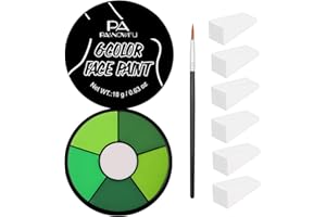 PASNOWFU Green Face Body Paint, Professional 6 Colors Body Paint SFX Makeup Palette, Cream Water Based Green Face Paint for Adults Cosplay Halloween SFX Costumes Hulk Witch Monster Costumes Party