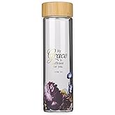 Christian Art Gifts Reusable Glass Water Bottle with Bamboo Twist Cap Lid and Insulating Sleeve 17 oz. Water Bottle for Travel and Cold Beverages - My Grace is Sufficient for You - 2 Corinthians 12:9