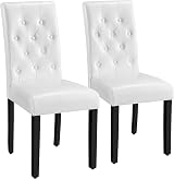Yaheetech Faux Leather Dining Chairs Set of 2 White High Back Rubber Wood Legs view 1