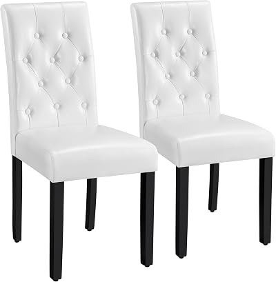 Yaheetech Faux Leather Dining Chairs Set of 2 White High Back Rubber Wood Legs