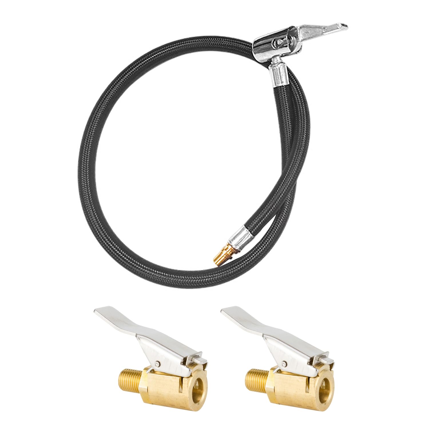 1 piece inflation hose, 2 pieces air pump adapter, air pump adapter, car valve adapter, quick connector fine thread, lever joint hose, essential for inflating car tires