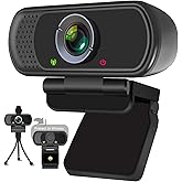 XPCAM Full HD 1080P Webcam with Privacy Shutter and Tripod, Pro Streaming Web Camera with Microphone, Widescreen USB Computer Camera for Laptop Desktop Mac
