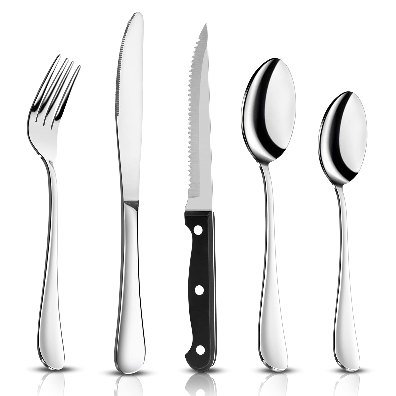 Joyfair 16 Piece Cutlery Sets + 4 Piece Steak Knives, Stainless Steel 20 Piece Silverware Flatware Set with Fork Knife Spoon, Service for 4,Home/Camping/Party, Mirror Finished & Dishwasher Safe