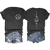 GEKYKOC Moon and Sun Shirts Women Vintage Graphic Tshirt Mountain Hiking Short Sleeve Vacation T-Shirt Tops