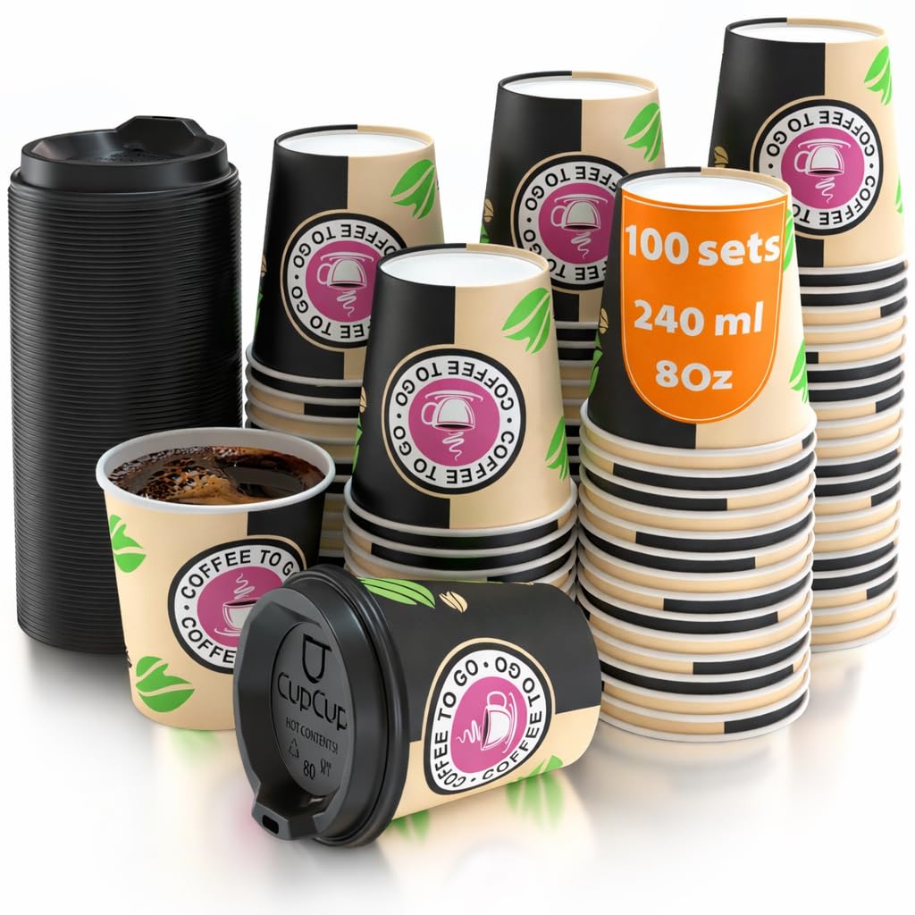 80 Paper Cups Coffee to Go with Lids - 8 Oz Coffee Cups for Serving Coffee, Tea, Hot and Cold Drinks
