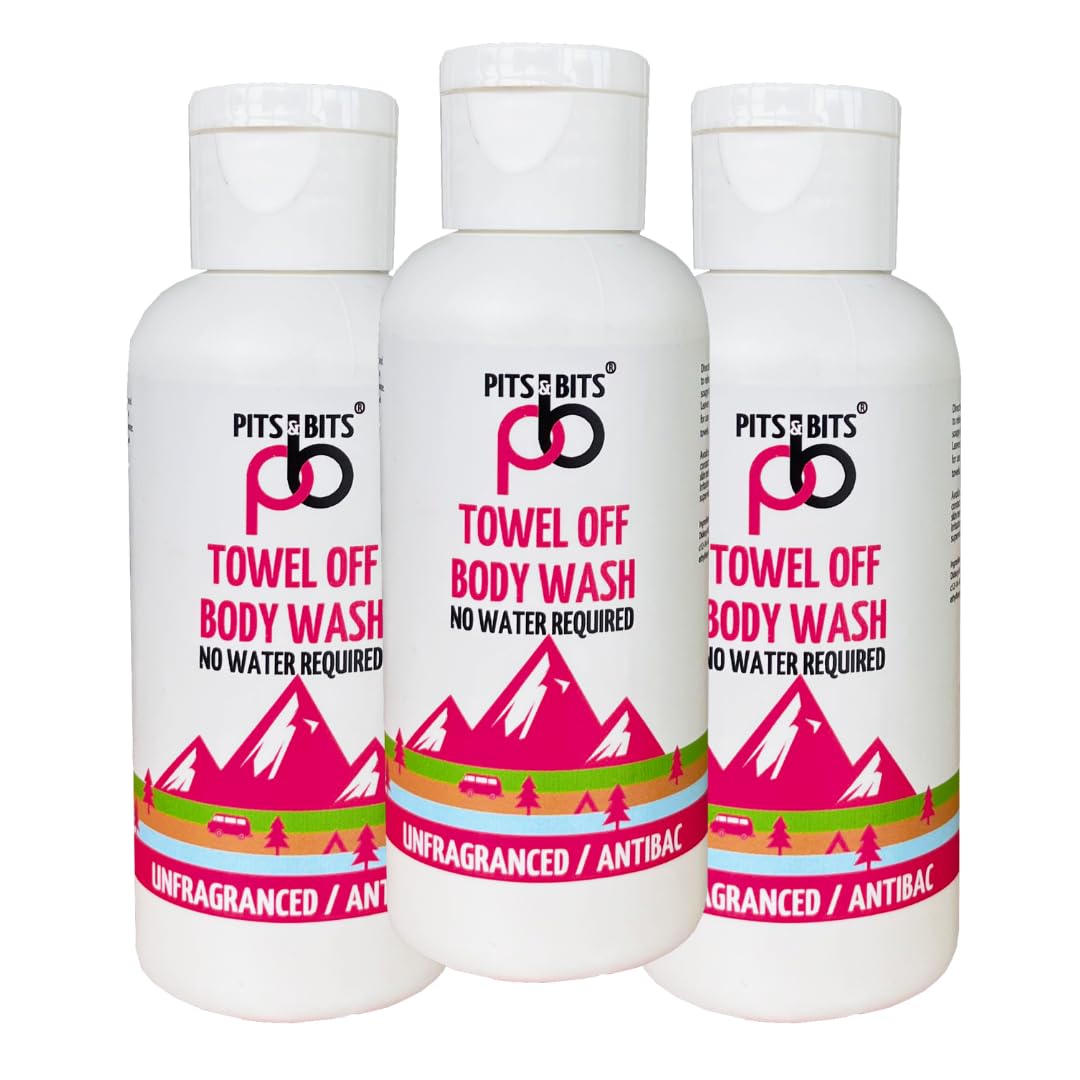 Pits And Bits Rinse Free Body Wash, Fragrance Free, No Additional Water Or Rinsing Required 100ml Trio Pack