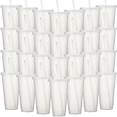 Honeydak 60 Pack Tumbler with Straw and Lid Bulk Cups for Gifts Glitter Plastic Coffee Cups 24-27 oz Reusable Water Bottle Iced Coffee Travel Mug Party Favors for Birthdays Travel (Transparent)