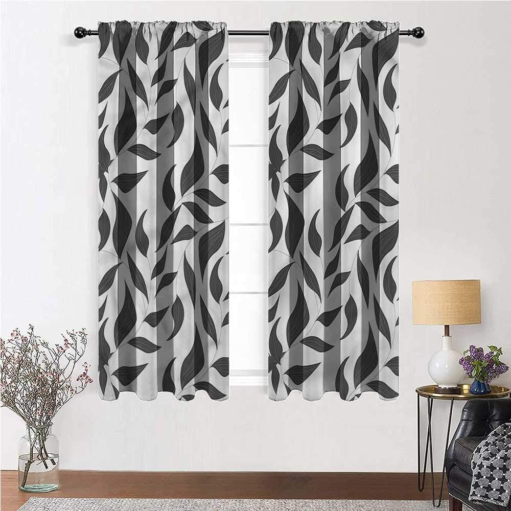 YouXianHome Grey Window Curtains Leaves on Vines Nature Print Design Curtains 54