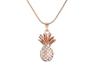 Goldenchen Fashion Jewelry Cute Pendant Necklace for Women Adjustable Rhinestone Pineapple Pendant Necklace (Rose Gold)