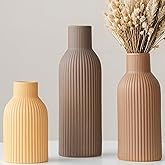Modern Ceramic Vases Set of 3, Coffee Table Ribbed Decorative Vases, Shelf Table Centerpiece for Home Decor (Coffee Mix)