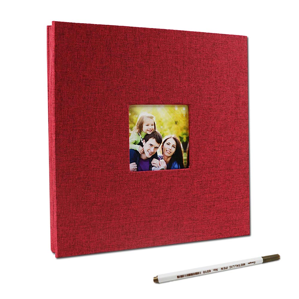 RECUTMS Scrapbook Album Self Adhesive Photo Album Magnetic 40 Pages Linen Hardcover 11x10.6 Inches with A Metallic Marker Pen Memory Book Family Album (Red-Small)…