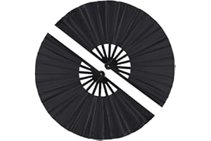 TKOCISA 2 Pack Large Folding Hand Fan, Nylon-Cloth Vintage Retro Fabric Fans, Chinese Kung Fu Tai Chi Hand Fan for Men/Women, Festival, Dance, Gift, Performance, Decorations (Black)