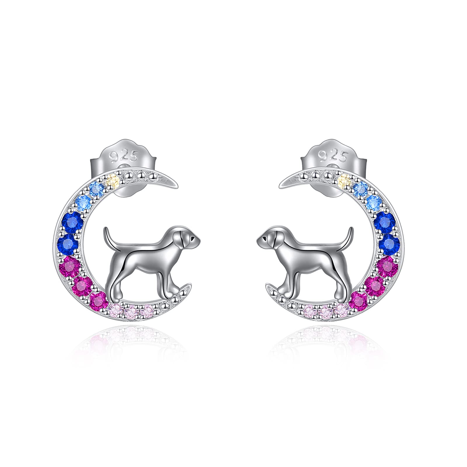 YFN Dog Earrings Sterling Silver Dog Moon Stud Earrings Jewellery Gifts for Women Girls