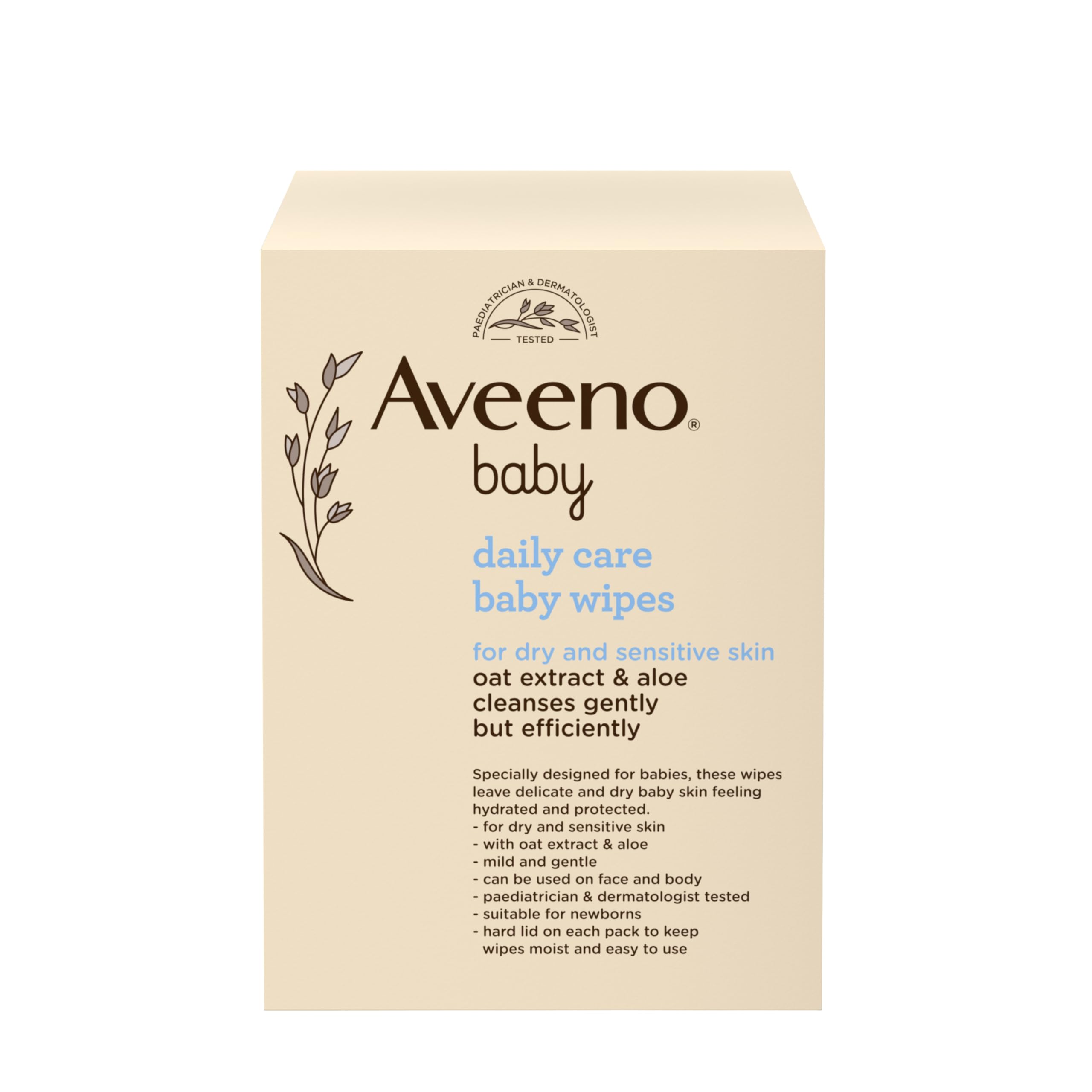 Aveeno Baby Daily Care Wipes Sensitive Skin Cleanse Gently And Efficiently Baby Essentials, White, Pack Of 12 (864 Wipes In Total)