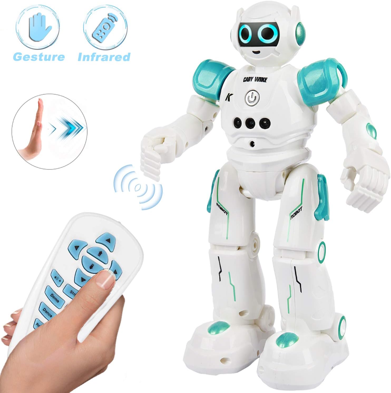 Yoego Remote Control Robot, Gesture Control Robot Toy for Kids, Smart Robot with Learning Music Programmable Walking Dancing Singing, Rechargeable Gesture Sensing Rc Robot (Light Blue)