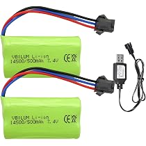 ZYGY – 2 Batteries 7,4V 500mAh + Câble USB Pour Voiture EC16 / DE85, Connecteur SM-4P