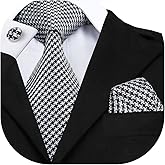 Hi-Tie Mens Plaid Ties Classic Paisley Necktie with Handkerchief Cufflinks Set Business Stripe Tie
