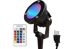 TOVEENEN Color LED Outdoor Landscape Spotlight with Strobe Lighting - Waterproof Remote Spot Lights for Yard Tree House Halloween Christmas, 120V 10W, Dual Mode