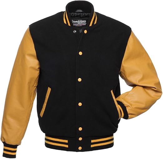 Stewart & Strauss C134 Black Wool Gold Leather Varsity Jacket Letterman