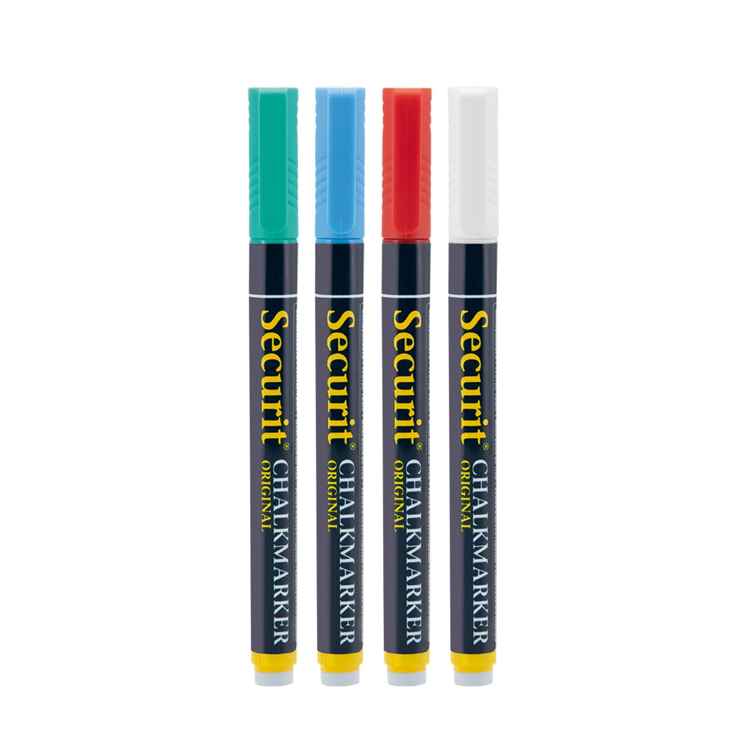 Securit Liquid Chalk Markers Colours - Pack of 4 Colours (Blue, Red, Green & White) | Liquid Chalk Pens, Chalk Board Pens