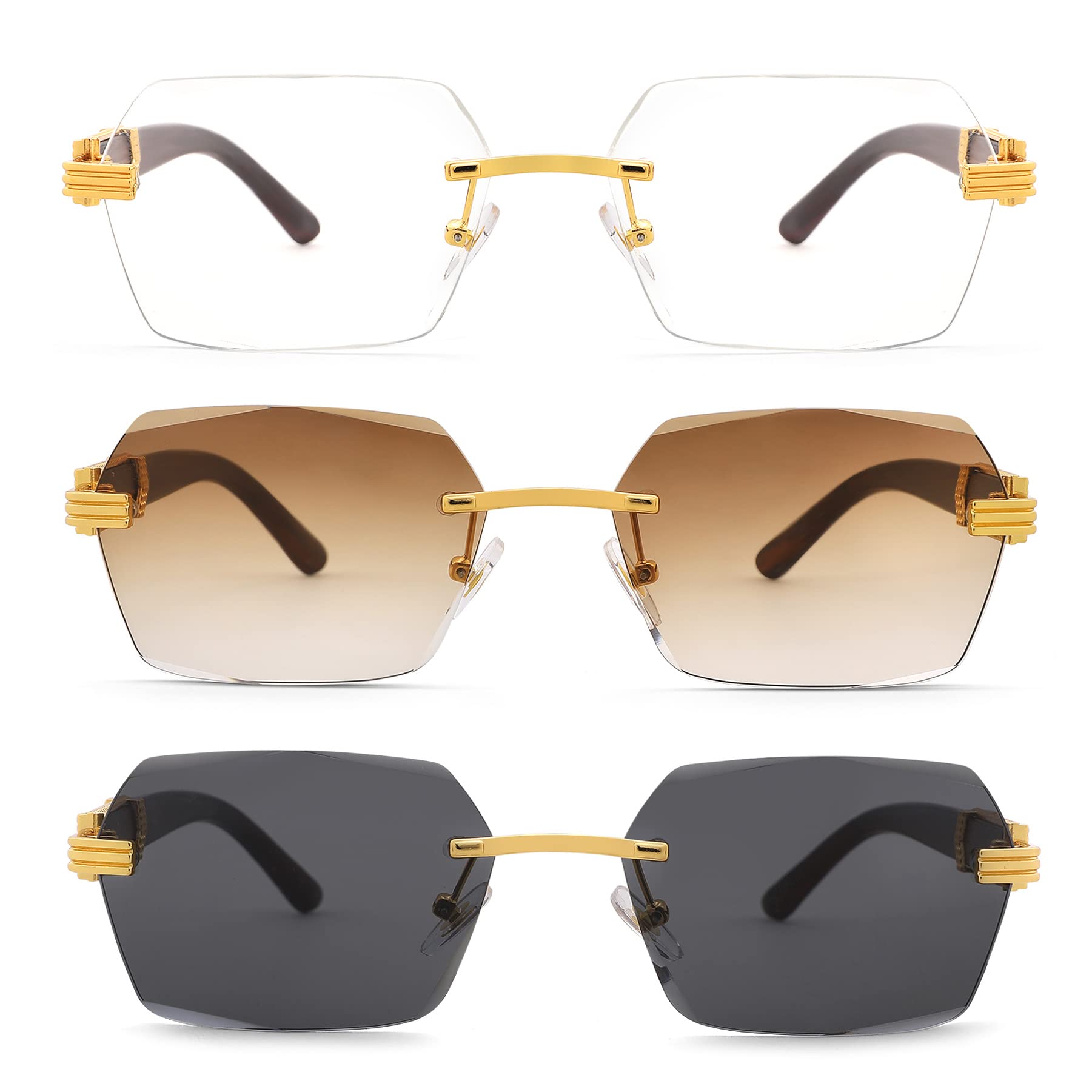 Hycredi Rimless Rectangle Sunglasses Men Women Retro Frameless Square Shade Y2k Sun Glasses Tinted Eyewear