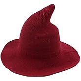 URFUN Women's Wool Witch Hat Wide Brim Spire Knitted Cap for Halloween Party Decor