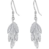 Silver Feather Earrings Sterling Silver Drop Earrings Jewelry Gift for Women