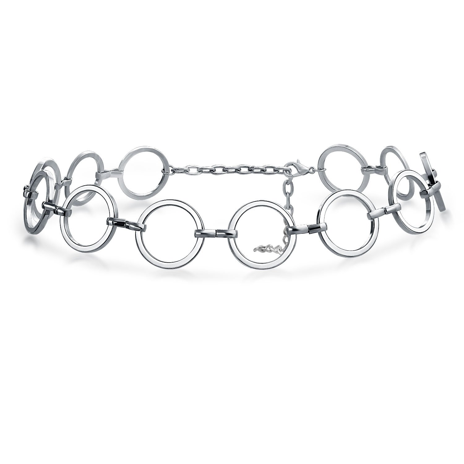 Bling Jewelry Geometric Retro Mod Fashion Large Open Round Circle Choker Necklace For Women For Teen Silver Tone Metal Adjustable