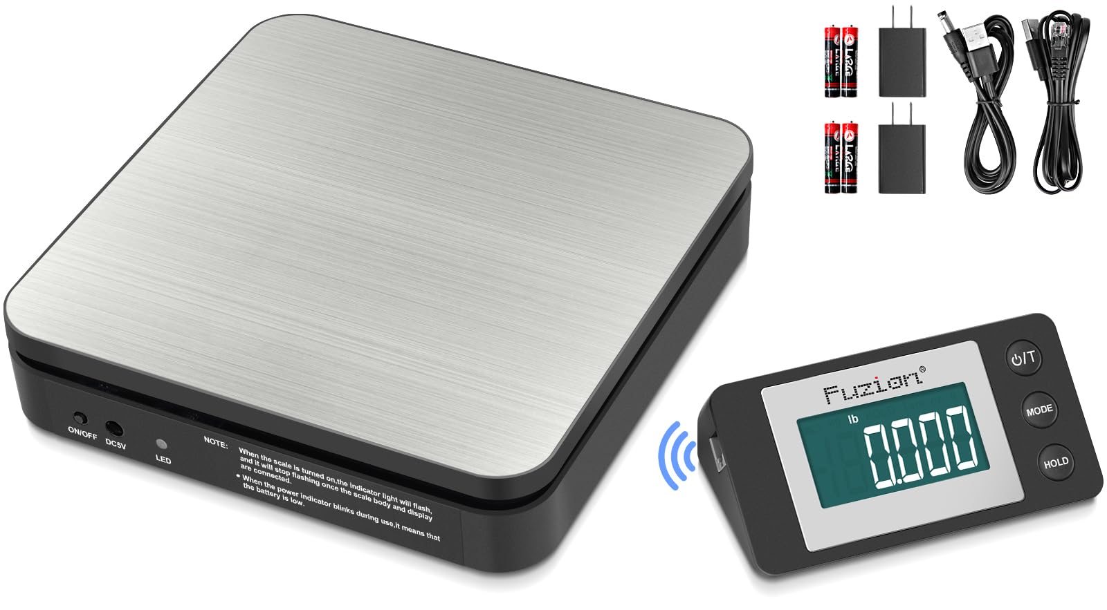 Photo 1 of ***MISSING CORDS**Fuzion Shipping Scale - Wireless Postal Scale 110LB x 0.1oz, Large LCD Display, 5 Units, Digital Scale for Packages - Dual Power Options (Batteries & Adapters)