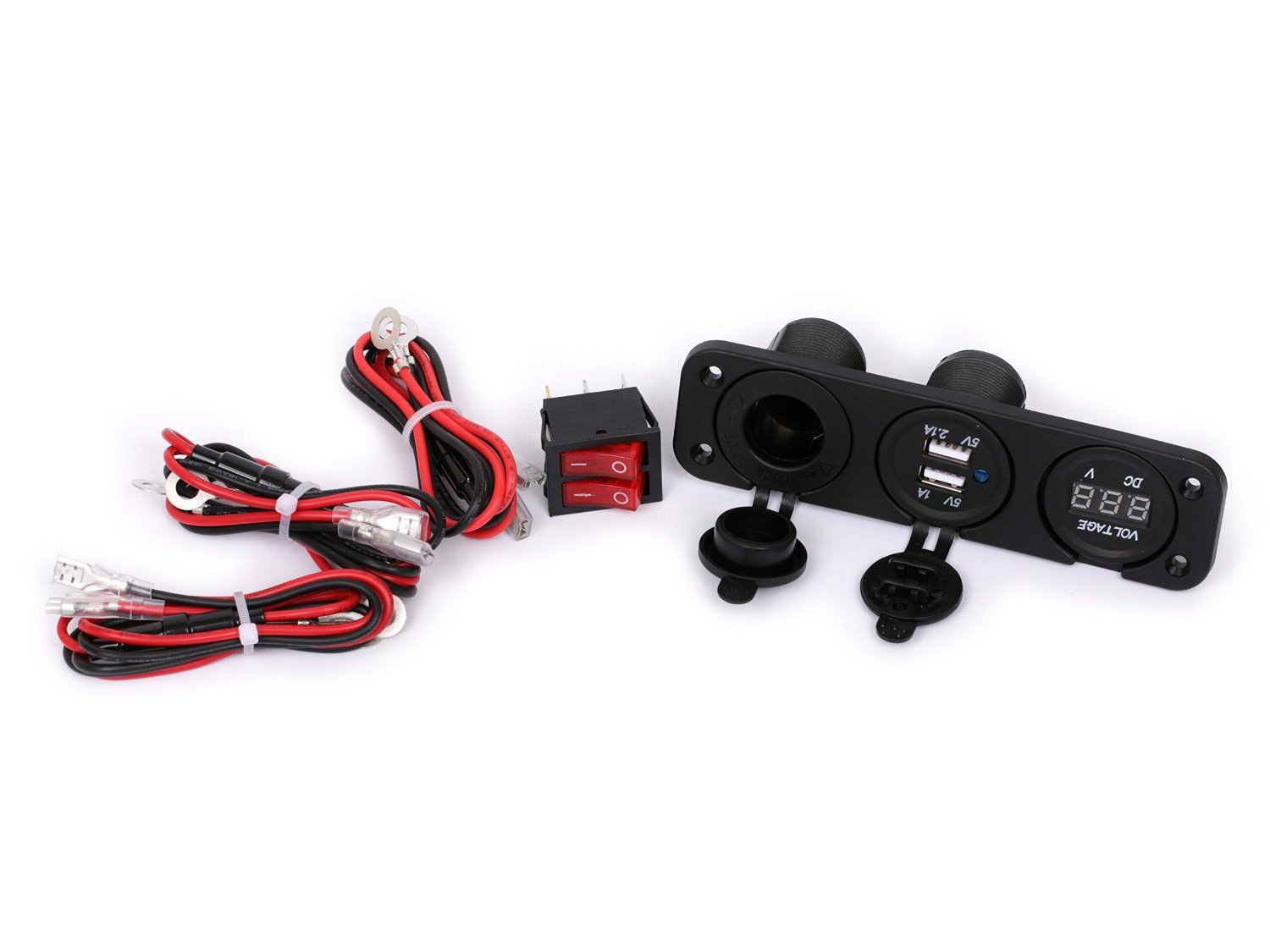 Ginsco 12V Cigarette Lighter Dual Socket USB Adapter Charger Digital Voltmeter for Car Boat Marine Motorcycle Scooter RV DIY Kit