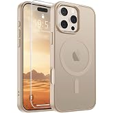 SUPFINE Magnetic for iPhone 16 Pro Max Case Desert Gold | With Screen Protector, Translucent Matte, Compatible with MagSafe, Military Grade Drop Proof, Rugged Shockproof Protective