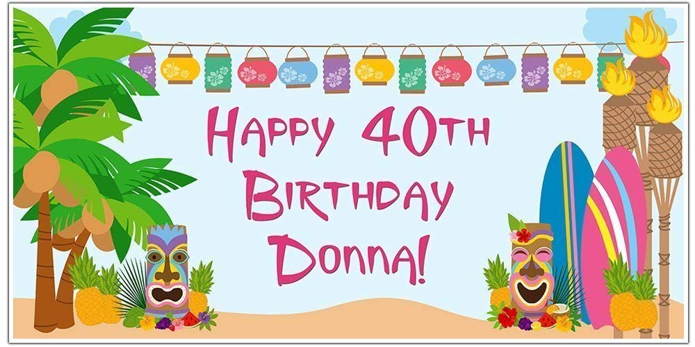 Hawaiian Luau Tropical Island Birthday Banner Personalized Backdrop Party Decor